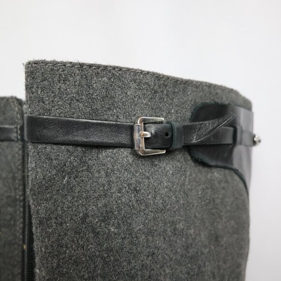 Tommy Hilfiger Black Faux Leather Gray Wool Like Tall Riding Buckle Boots - 9.5 - Picture 4 of 14